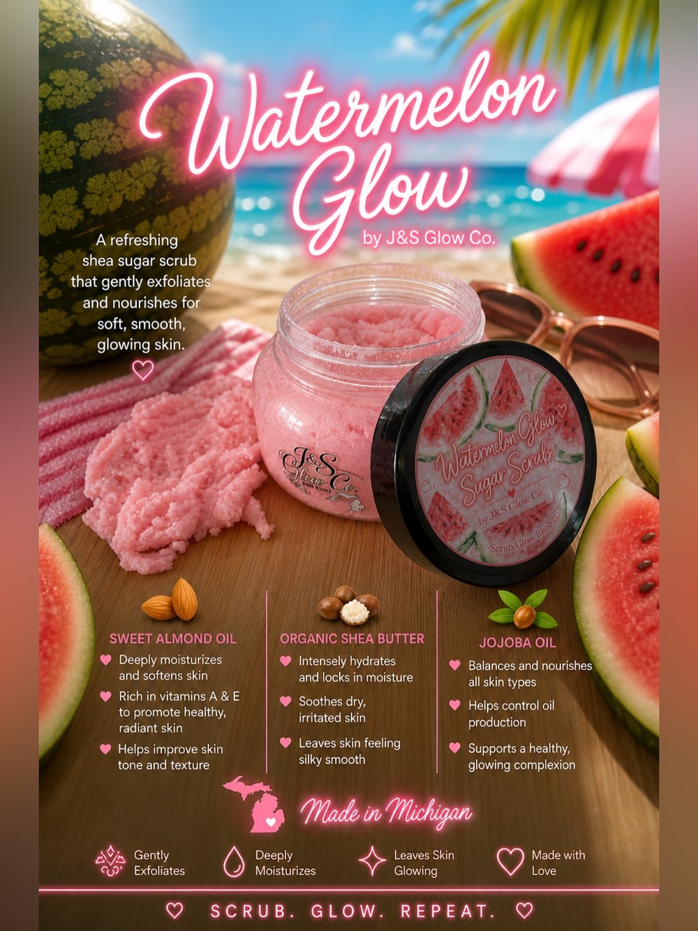 Watermelon Glow shea Sugar Scrub by J&S Glow Co.